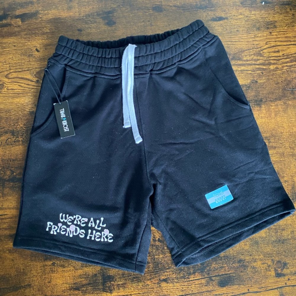 TOMS x Krost Unisex "We're All Friends Here" Black Shorts | Size: SMALL